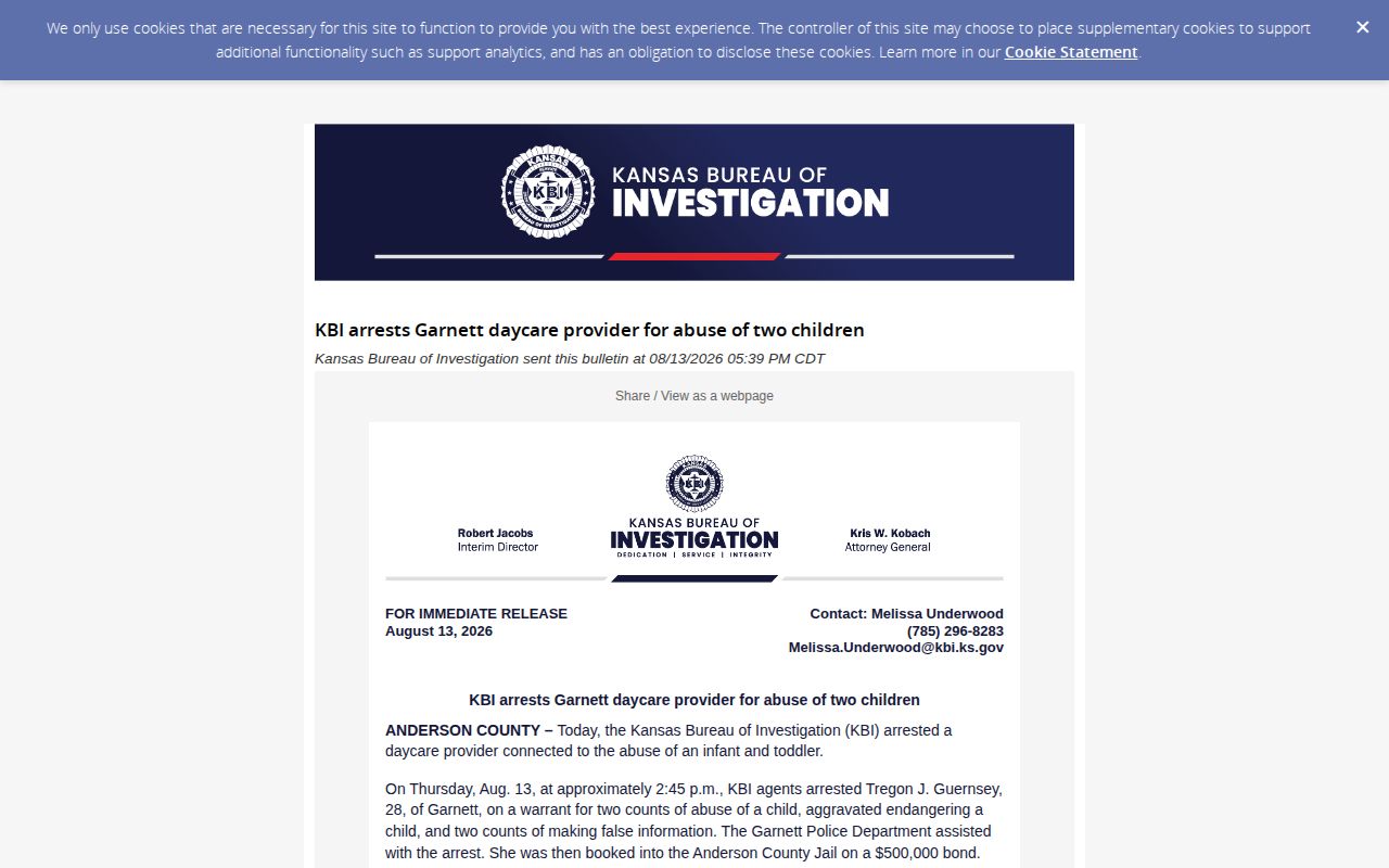 Anderson County crime news official KBI release record