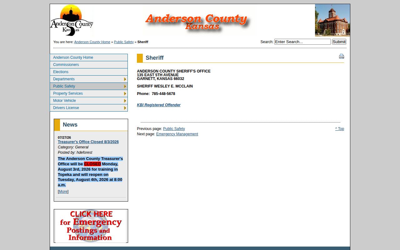 Anderson County Sheriff contact source for jail roster and booking record access