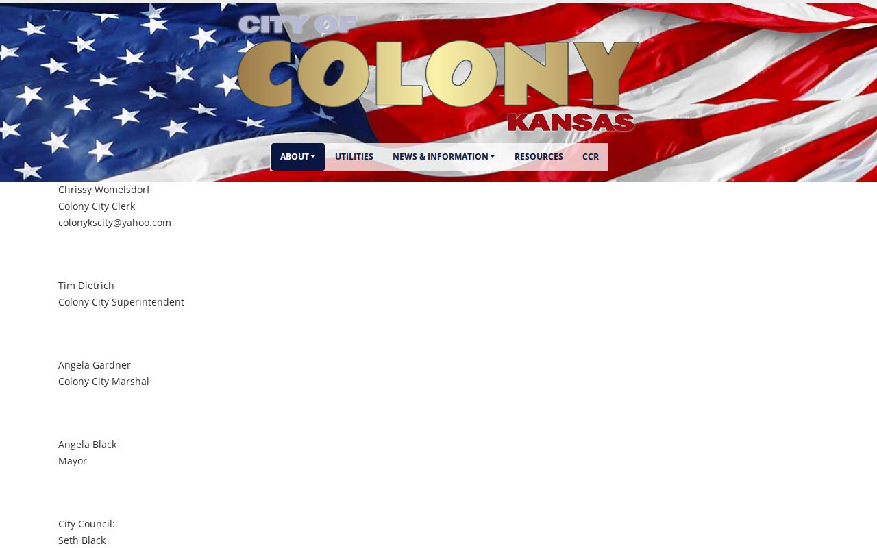 Official Colony city employee page identifying the City Marshal
